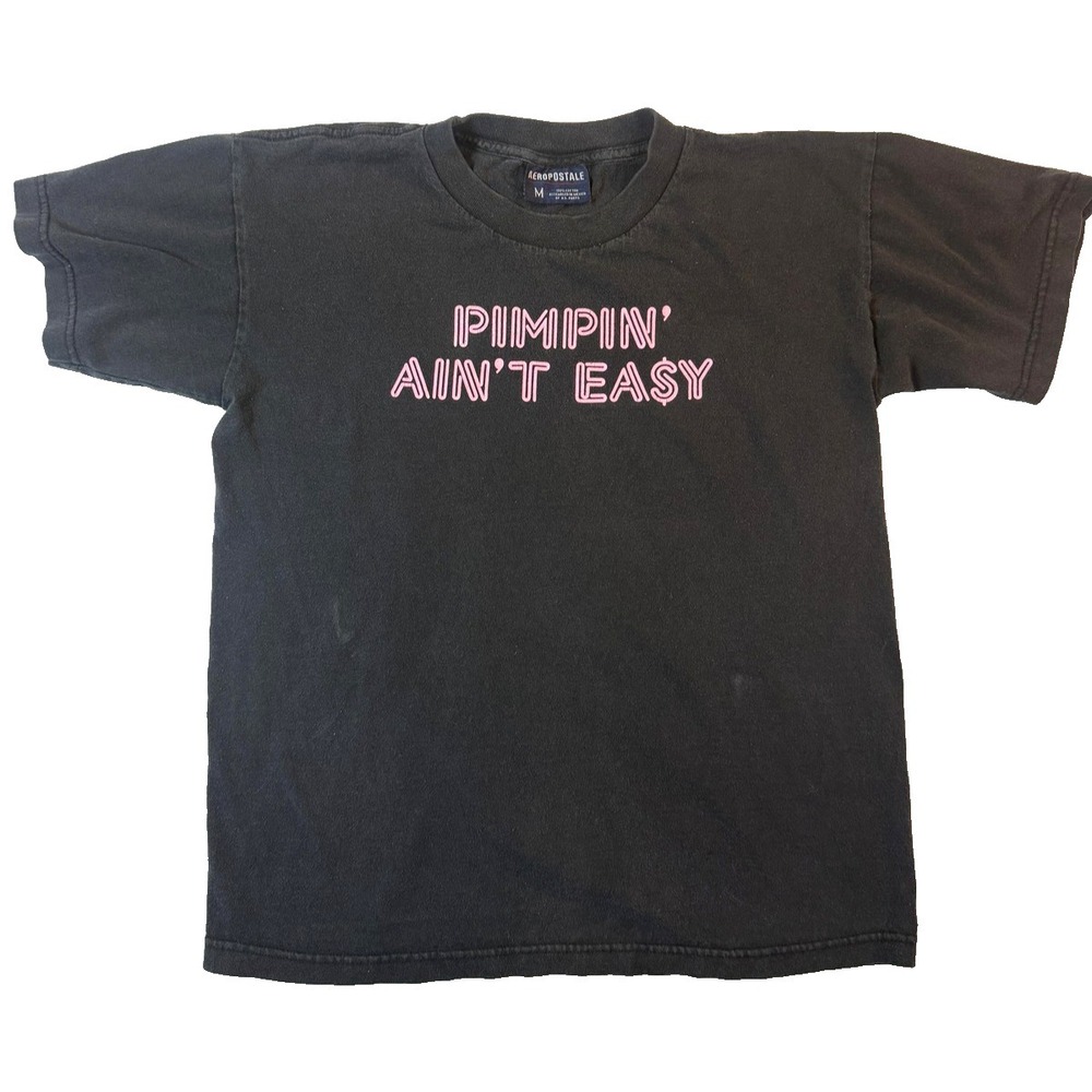 Aeropostale TShirt Y2K Mens M Gray Pimpin Aint Easy  Funny Fader Streetwear